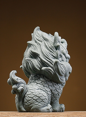 国风青砂石瑞兽麒麟摆件动物创意客厅办公室桌面鱼缸景观装饰摆设