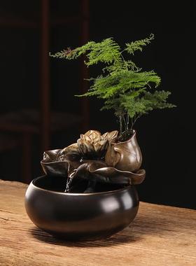 中小型流水生财摆件循环水喷泉景观装饰品客厅办公桌面陶瓷小鱼缸
