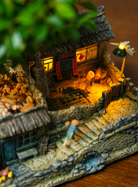 茶台绿植盆景办公室内桌面微景观造景微缩场景小屋T老房子模型摆