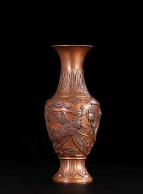 匠泽传统客厅电视柜瓶工艺仿古铜龙礼品凤铜干花摆件中式魂紫花瓶