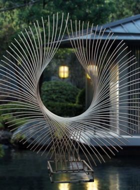 不锈钢抽象凤尾雕塑定制金属镂空创意翅膀摆件装饰户外.园林景观