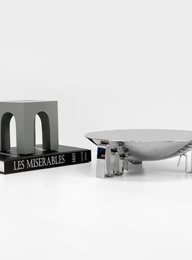 现代简约欧式轻奢银色金属t圆形果盘托盘摆件样板房售楼处软装饰