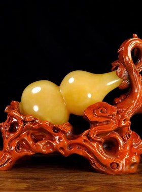 天然黄玉葫芦摆件平安福禄寿中式客厅玄关酒柜办公桌装饰品工艺品