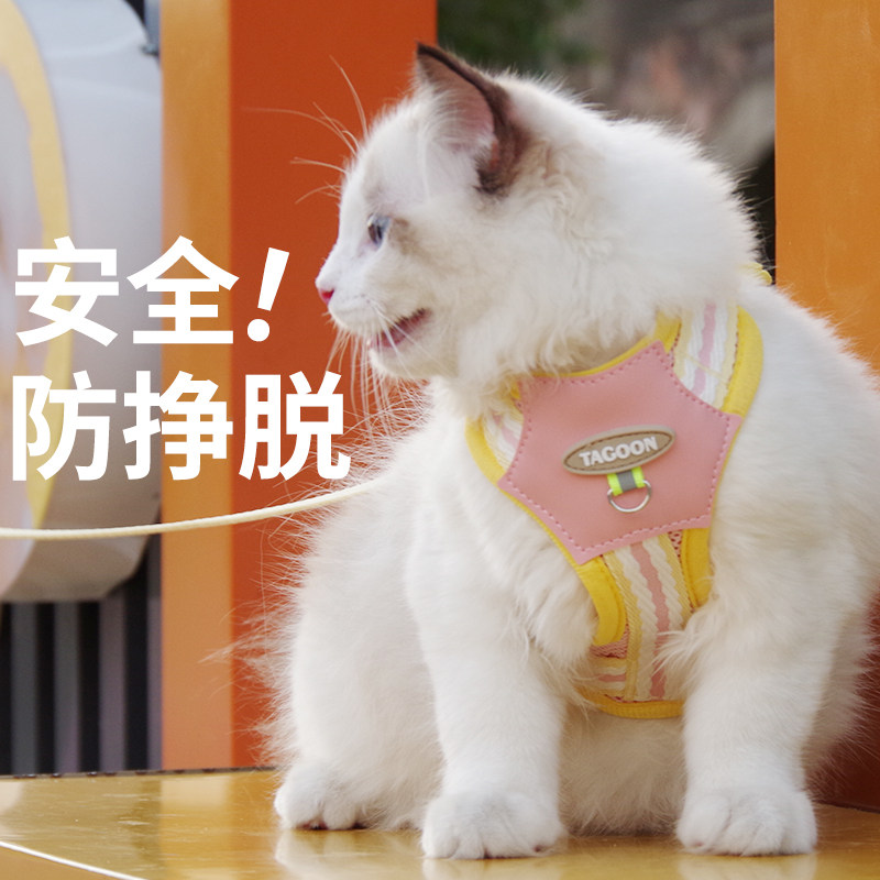 夏季猫咪牵引绳防挣脱外出专用背心式溜猫绳子胸背带可调节遛猫绳,淘宝优惠券,粉丝福利购,淘宝优惠卷