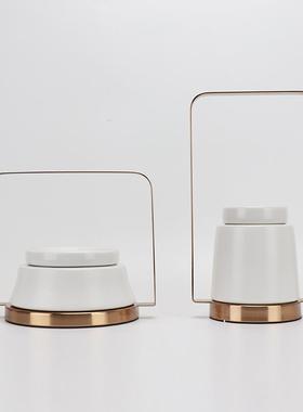 现代新中式铁艺陶瓷罐摆件样板房间电视酒柜客厅书房玄关软装饰品