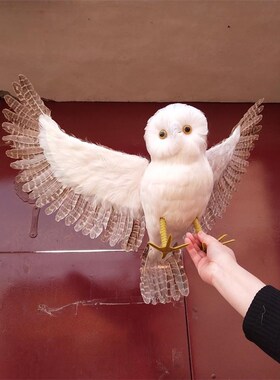 仿真羽毛展翅灰色老鹰园林橱窗展示摆件大堂O影视道具田园驱鸟模
