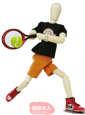 梧棣木人网球主题装o饰摆件网球桌面摆件可动的网球木偶人网球礼