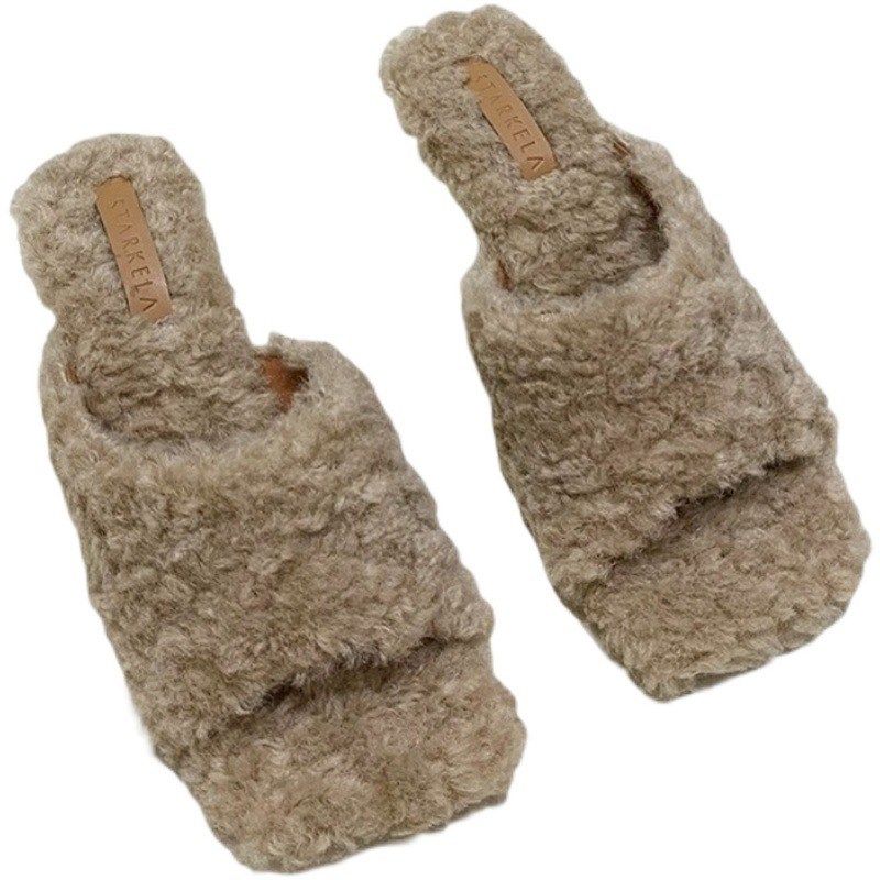 法式中跟高跟方头毛拖鞋女外穿秋冬款露趾一字拖鞋,淘宝优惠券,粉丝福利购,淘宝优惠卷