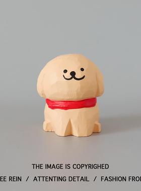 手工木雕线条小狗桌面摆件工位情绪稳定装饰治愈系生日礼物情侣