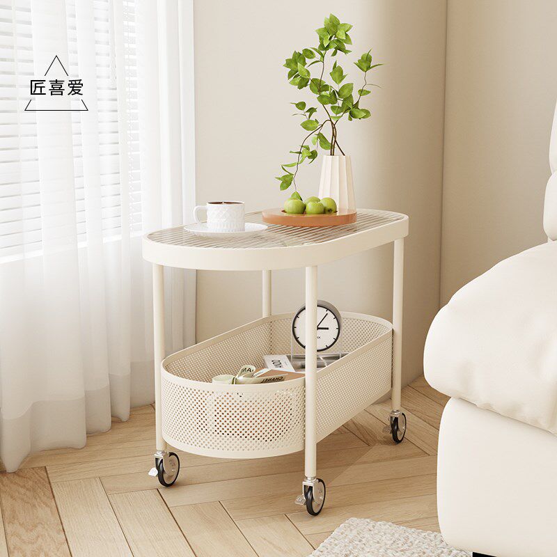 奶油风沙发边几可移动边柜简约现代床头侧边柜茶几钢化玻璃小推车,淘宝优惠券,粉丝福利购,淘宝优惠卷