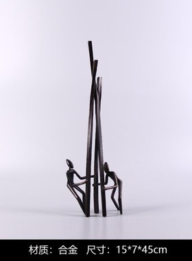 新中式爬树小人轻奢创意金属摆件售楼处样板房电视柜桌面软装饰品