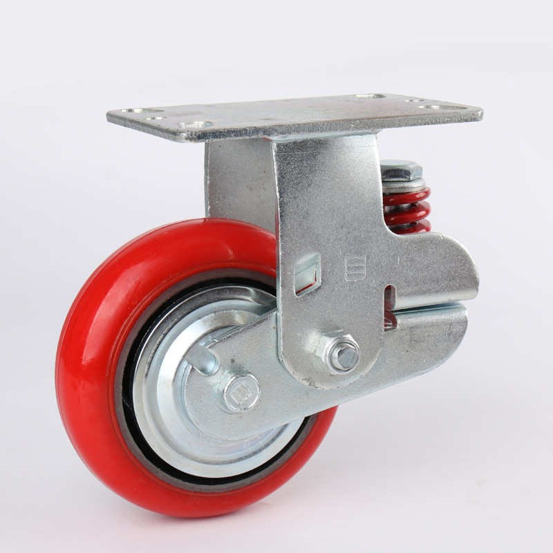 三固定直销聚氨酯轮万向铁芯韩式弹簧减震重型刹车踏板pu工业松脚 - 图1