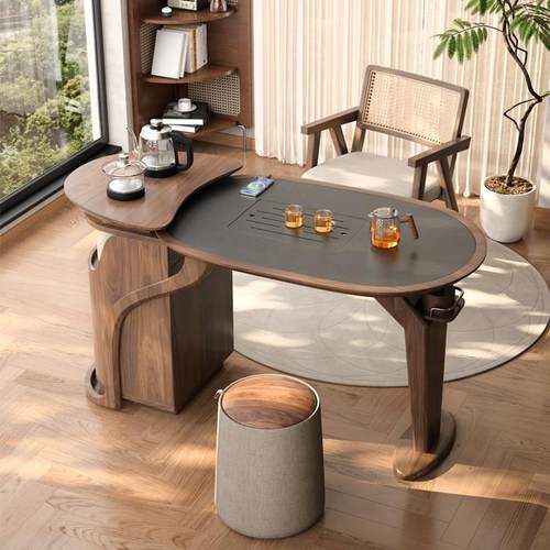 木小咖 实木阳台茶桌家用新中式新款小户型现代简约岩板茶台桌 - 图3