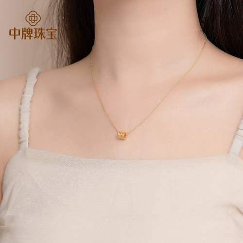 足金小蛮腰吊坠路路通黄金项链圆筒转运珠纯金桶珠金手链DIY配件 - 图3