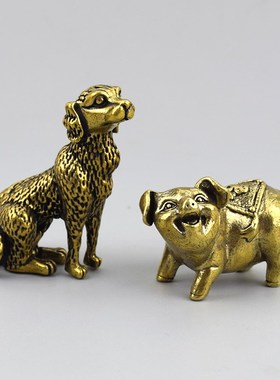 十二生肖复古创意摆件黄铜纯铜手把件家居桌面工艺装饰品茶宠礼物