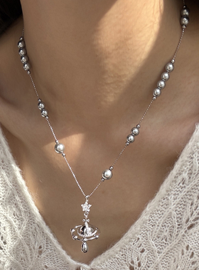 原创土星球满天珍珠星项链女
