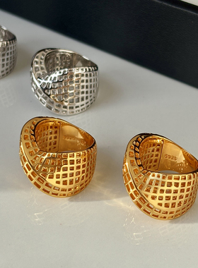 欧美复古镂空网格戒指女