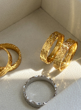 玫瑰金色碎冰冰戒指女