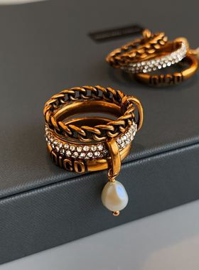 欧美复古三层淡水珍珠戒指女