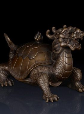 纯黄铜龙龟摆件招财开盖龙龟工艺品摆件办公室龙头龟客厅装饰礼品