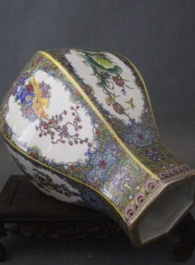 家居装饰仿古怀旧老物件鸟摆件古玩花瓶玉清代花做旧雍正收藏粉彩