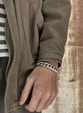 复古简约好的艺术13.5mm粗B重款男士手链S925银环扣环潮