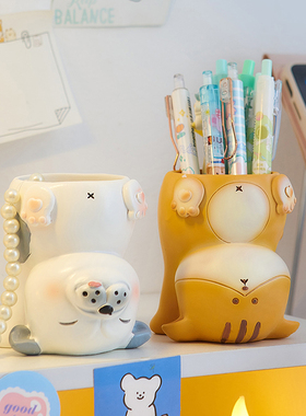 卡通可爱猪猪创意笔筒摆件学生书C桌面办公室工位装饰品教师节礼