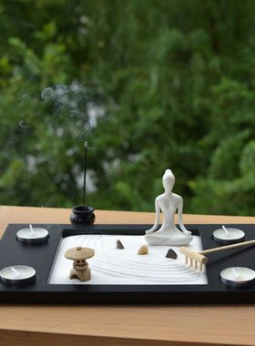 家居茶室中式枯山水创意摆件玄关烛台禅意工艺品酒店新中式样板房