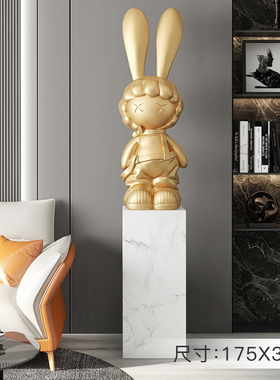 潮玩兔落地摆件家居饰品轻奢高档大理石底座客厅摆台乔Y迁开业礼