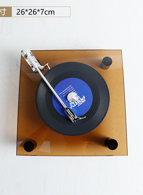 简约现代高端感留声机模型黑胶唱片水晶装L饰品样板间桌面创意摆