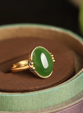 碧玉925银民族风戒指女国风y新中式珐琅如意复古开口食指戒送妈妈