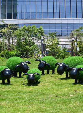 绿植动物雕塑玻璃钢户外小区园林景观花园庭院装T饰草皮植绒羊摆