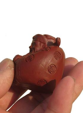 宜兴紫砂摆件雕塑工艺品古董收藏品名家手工恭迎财神爷招财进宝镇