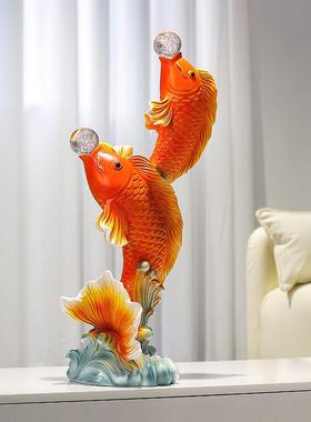 客厅玄关锦鲤鱼落地摆件轻奢电视柜沙发旁高档金鱼装饰品乔迁礼物
