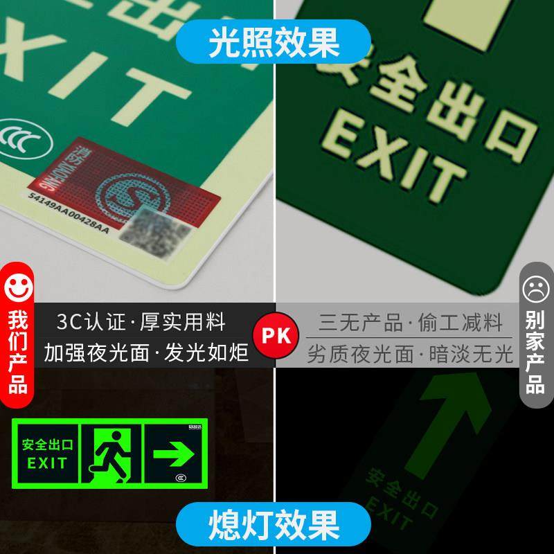 安全出口指示标示牌标识标牌疏散标志地标荧光箭头夜光墙贴纸紧急,淘宝优惠券,粉丝福利购,淘宝优惠卷
