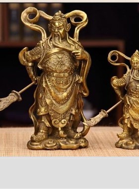 纯铜武财神关公铜像韦陀菩萨佛像摆件一对关公韦陀家居客厅工艺品