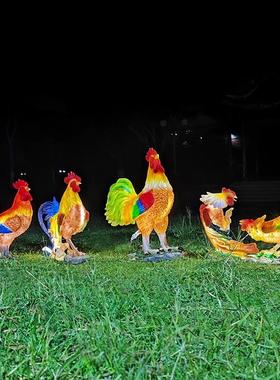 户外园林景观仿真大公鸡发光雕塑玻璃钢母鸡摆件农家乐庭院门店