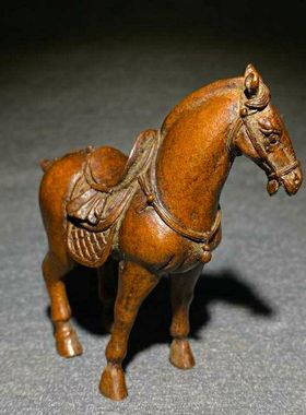 实心铜马纯铜茶宠小摆件古玩手把件站马小铜器铜雕件日式茶道配件