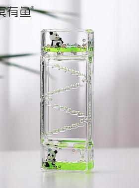 熊猫减压油漏沙漏摆件创意情绪稳定工位桌面油滴计时器送儿童礼物