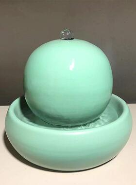 欧式陶瓷喷泉流水加湿器蓝色摆件家居客厅桌面创意水景工艺品摆设