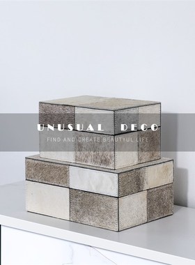 现代轻奢马毛格子装饰首饰盒收z纳摆件样板间售楼处卧室床头梳妆