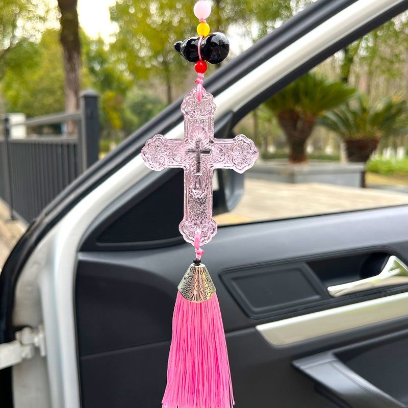2024年新款水晶汽车后视镜挂件汽车车内十字架装饰品中控台挂饰品,淘宝优惠券,粉丝福利购,淘宝优惠卷