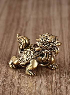 纯黄铜龙龟玄武瑞兽摆件桌面茶宠茶玄关镇宅几文镇创意吉祥物摆饰