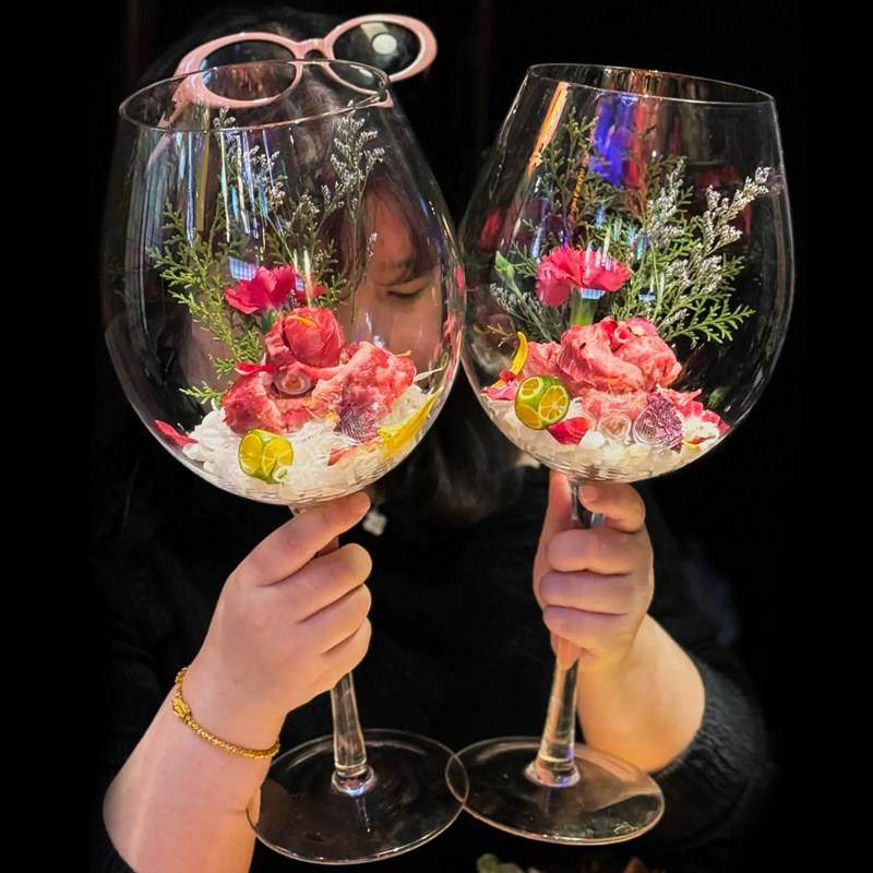 高脚玻璃水晶杯创意韩式烤肉套装盘子网红和牛玻璃杯特色日料餐具,淘宝优惠券,粉丝福利购,淘宝优惠卷