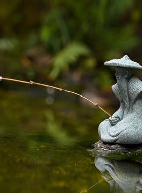 微景观姜太公钓鱼摆件盆景假山水景鱼缸造景摆设桌面钓渔翁装饰品