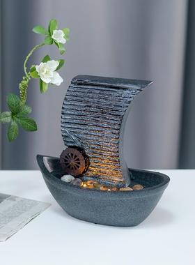 一帆风顺风水轮装饰帆船喷泉流水公司招财开业现代循环水创意摆件