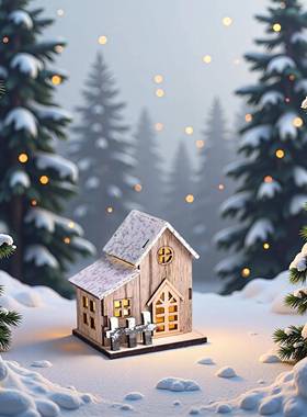 森林雪景圣诞主题木质小屋房子装饰小摆件可发光微景观造景装饰品