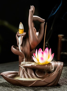 禅意摆件倒流香炉家n用室内檀香熏炉桌面客厅玄关装饰创意家居陶