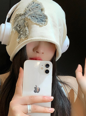 露思夏季白色蝴蝶结刺绣堆帽子