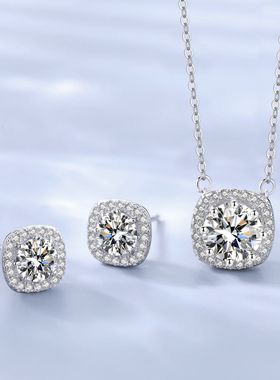 胖东来同款925纯银1.5克拉莫桑石方糖项链女时尚百搭高级感锁骨链